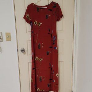 Monsoon 100% silk orange red floral dress UK size 10/US size 6